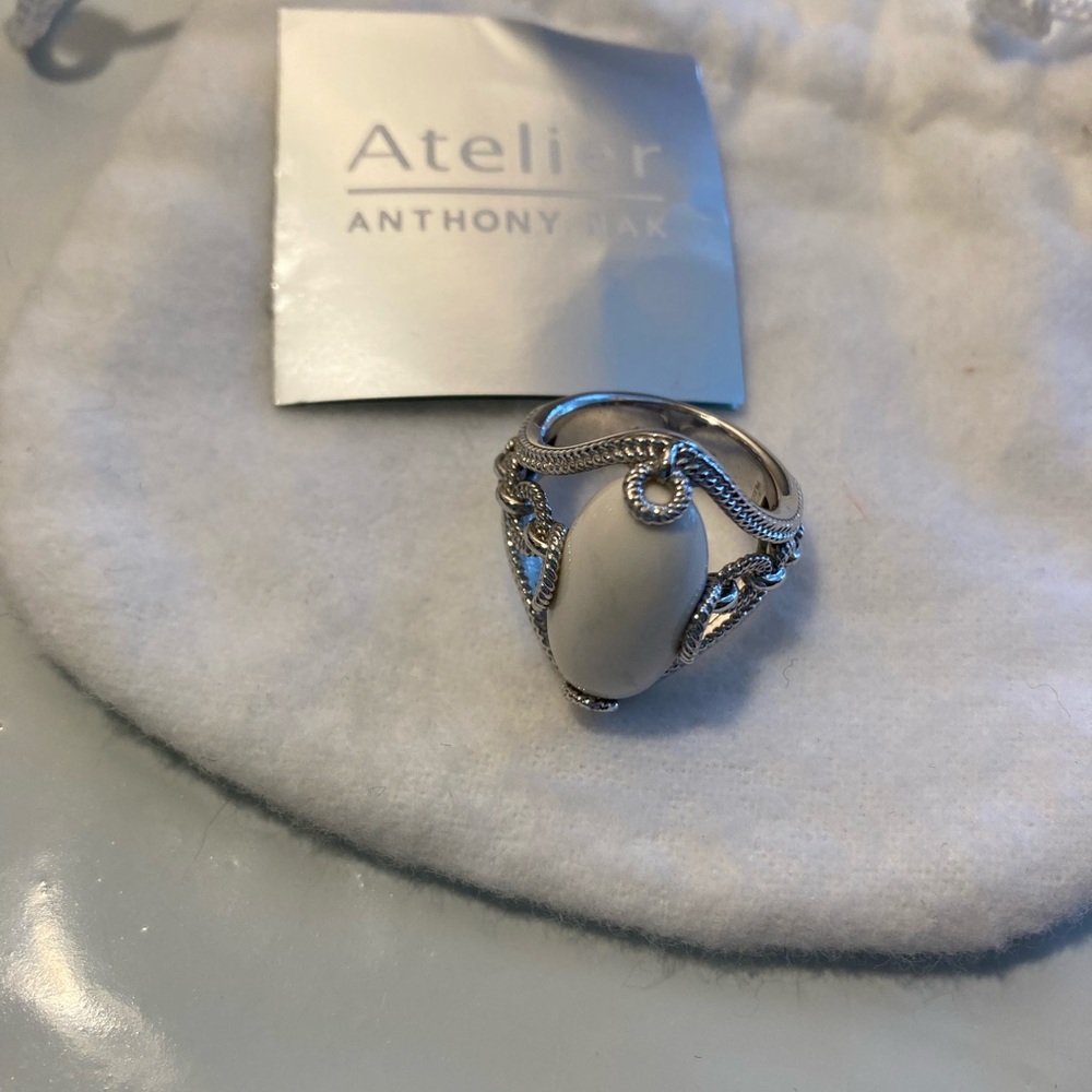 Anthony Nak sterling silver white agate stone ring size 6.5